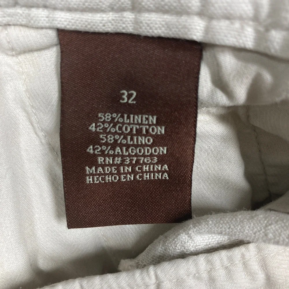 Cubavera Cargo Shorts Men 32 Beige Linen Cotton Blend Pineapple Logo 9 in Inseam
